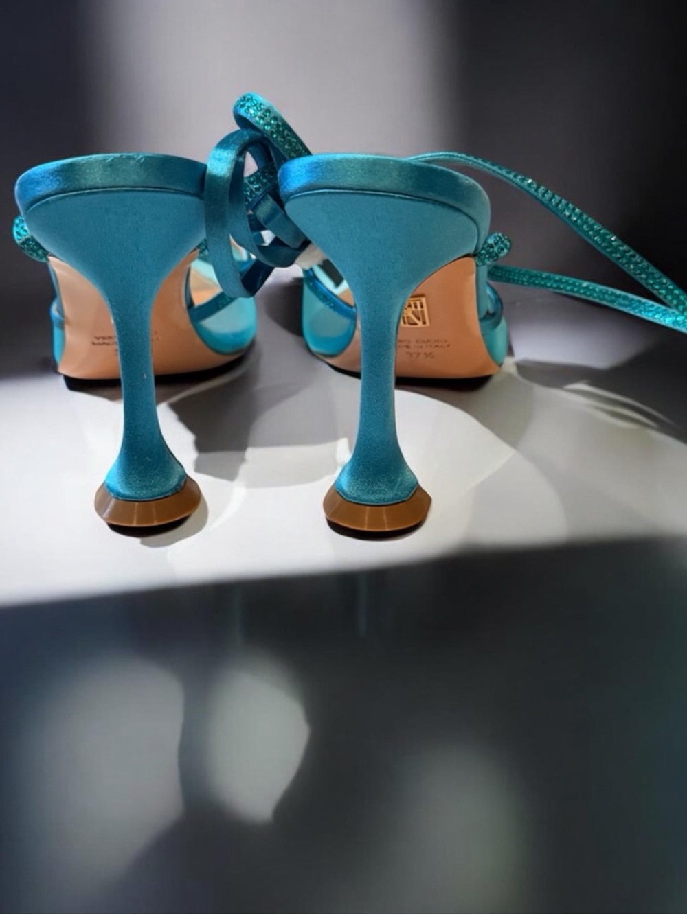Teal Pointed-Toe Lace-Up Mules - Picture 5 of 5
